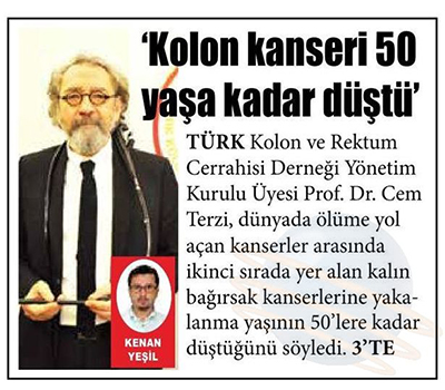 "Kolon Kanseri 50 Yaşa Kadar Düştü" 13.03.2020