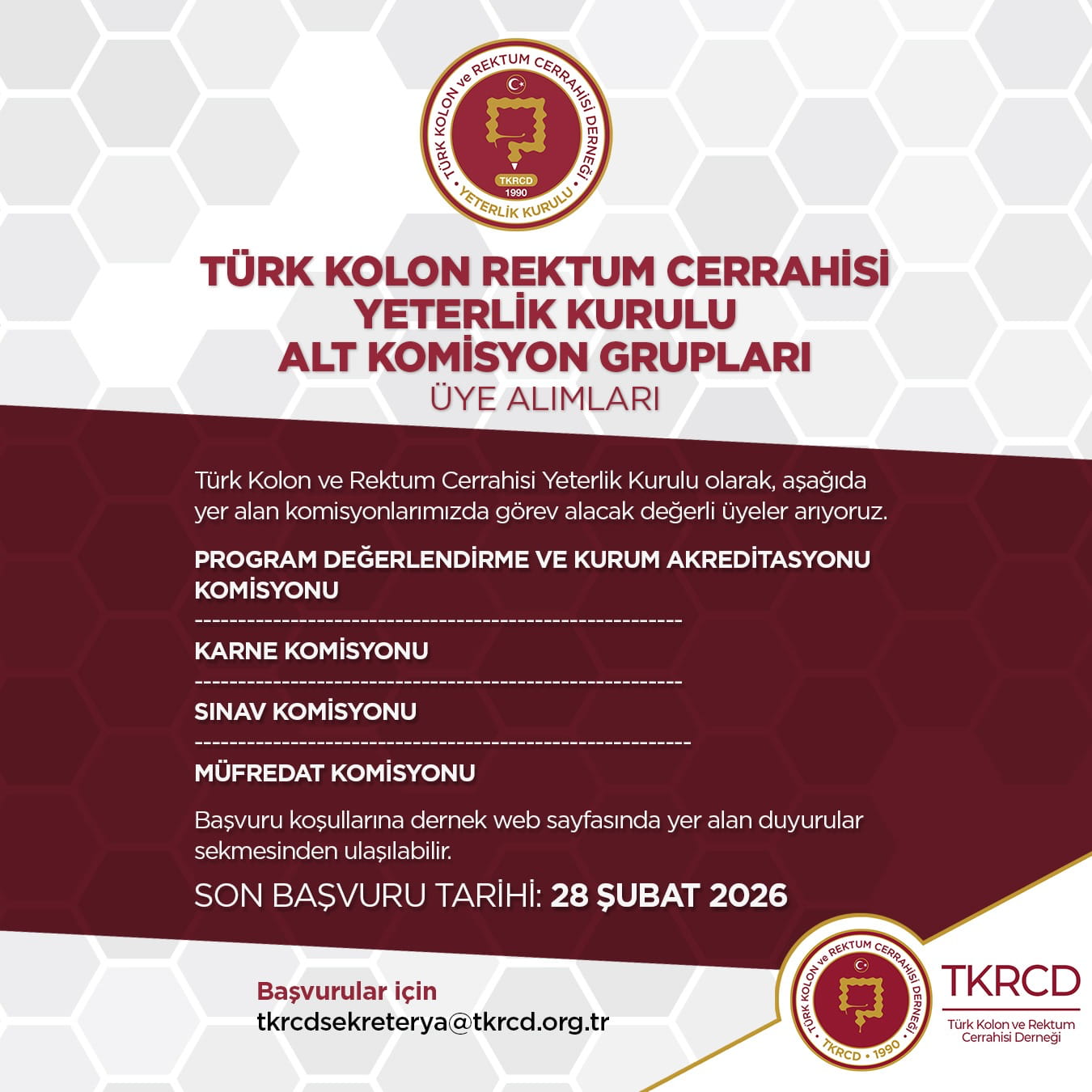 Türk Kolon ve Rektum Cerrahisi Yeterlik Kurulu Alt Komisyon Grupları Üye Alımı